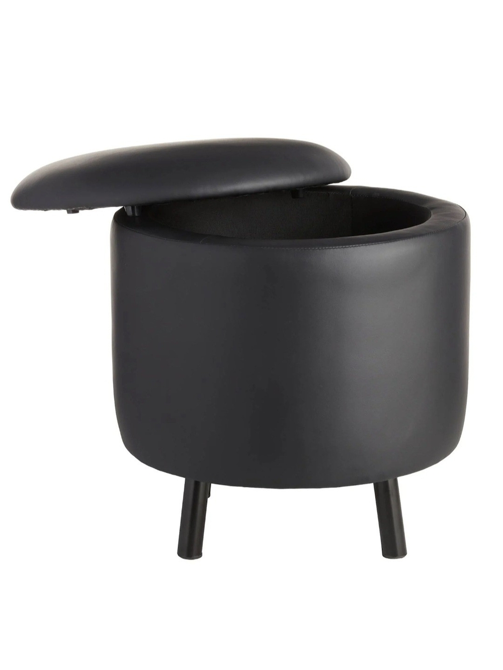 NWT Crosby St Andre Black Faux Leather Storage Ottoman Footrest Vanity Stool